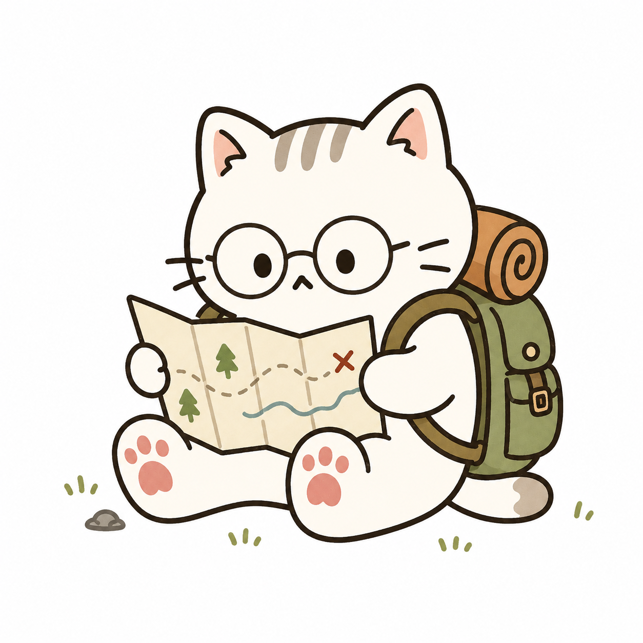Pick and Go 캐릭터 — 지도를 보는 고양이